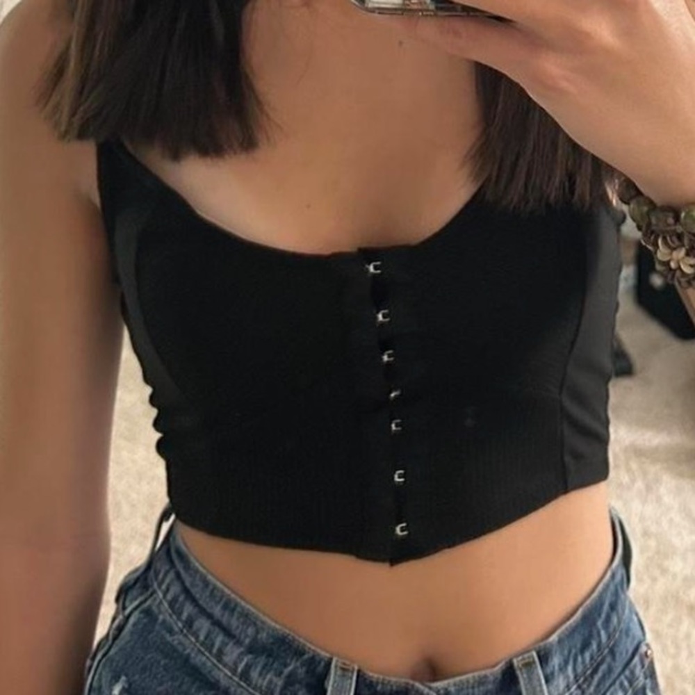 RSQ Sleek Black Buttoned Crop Top